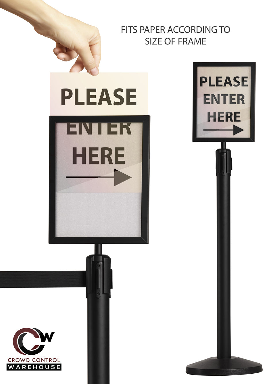 Post Top Sign Frame for CCW Series Retractable Belt Barriers for 3" OD Stanchions