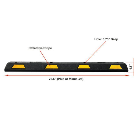 6ft Rubber Parking Block with Black and Yellow Stripes Kit