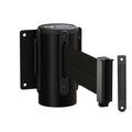 Fixed Wall Mount Retractable Belt Barrier with Fixed Belt End, Black Steel Case, 14 ft or 16 ft Belt - Montour Line WM215