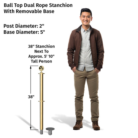 Ball Top Dual Rope Stanchion with Removable Base - Montour Line CXLineDR - Crowd Control Warehouse