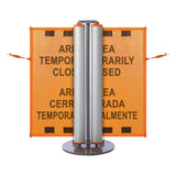 Bilingual Area Temporarily Closed Dual Mobile Stanchion - Crowd Control Warehouse