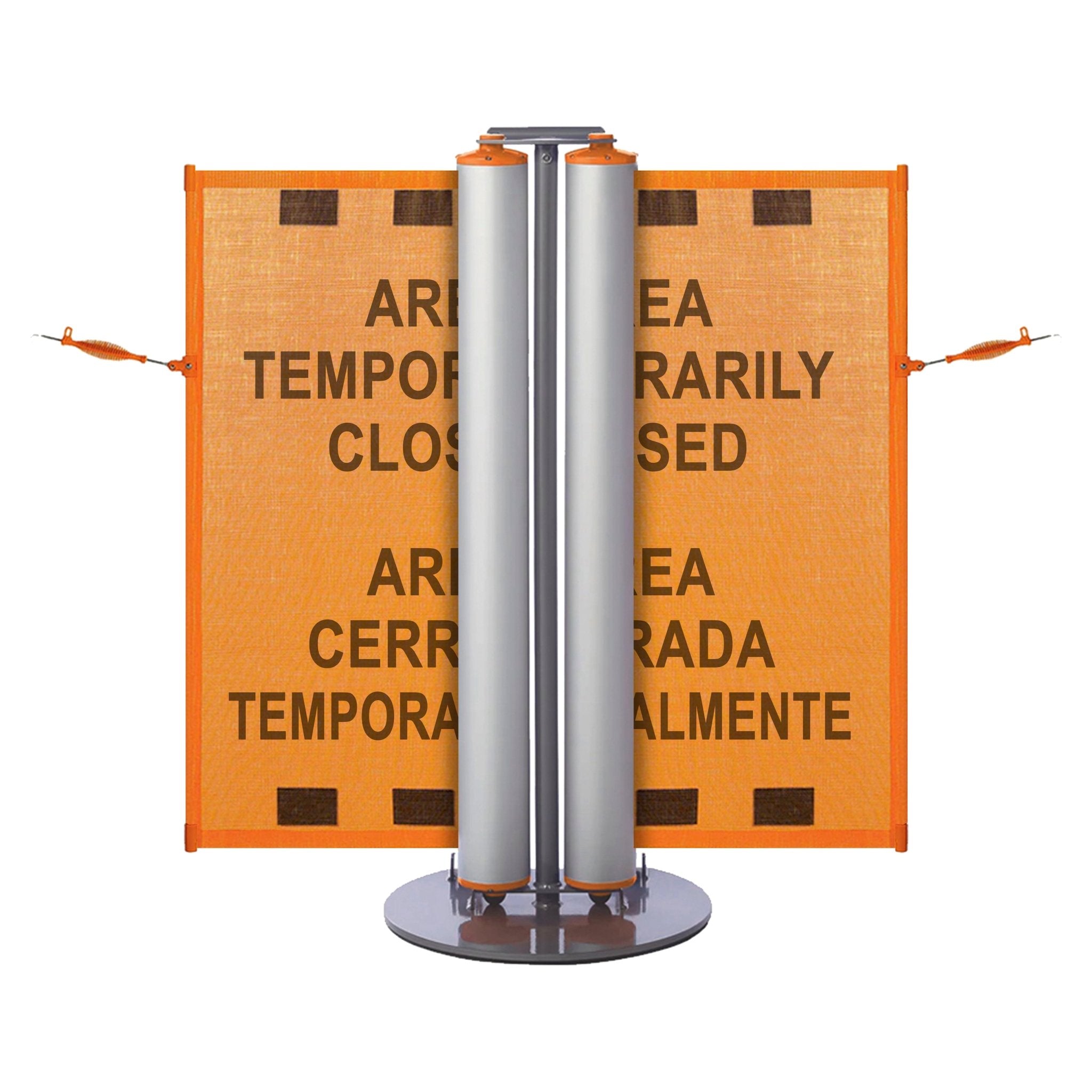 Bilingual Area Temporarily Closed Dual Mobile Stanchion - Crowd Control Warehouse
