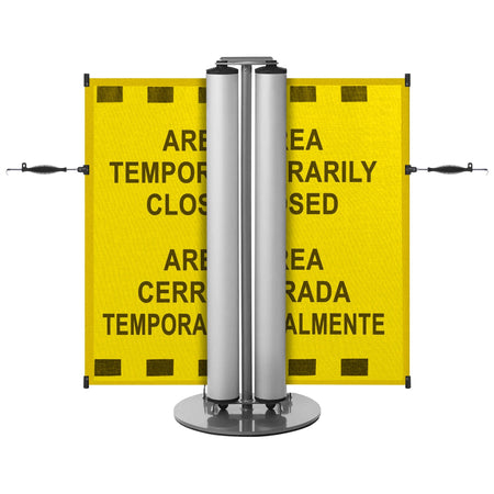 Bilingual Area Temporarily Closed Dual Mobile Stanchion - Crowd Control Warehouse