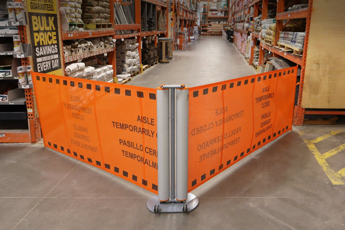 Bilingual Area Temporarily Closed Dual Mobile Stanchion - Crowd Control Warehouse