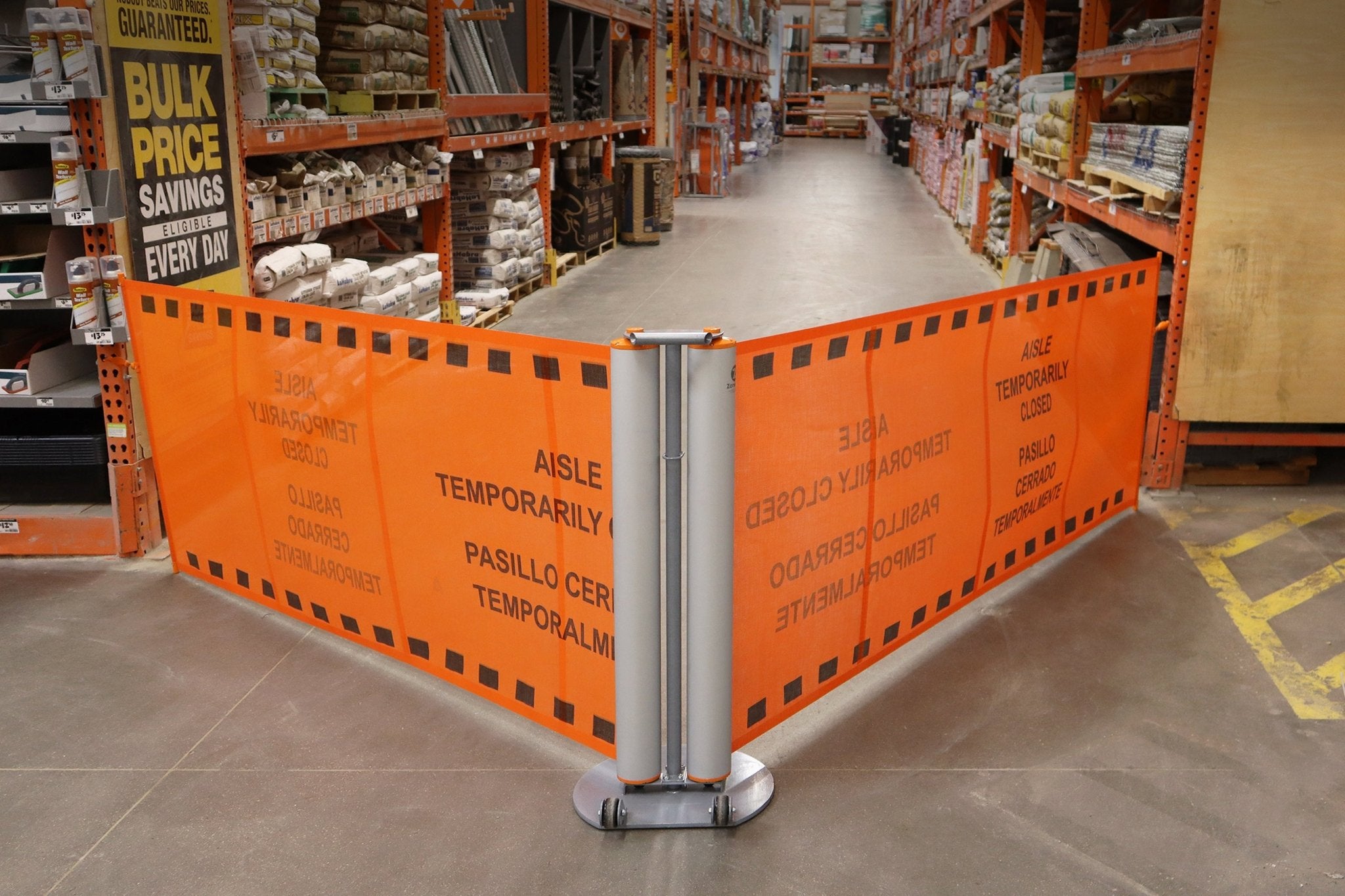 Bilingual Area Temporarily Closed Dual Mobile Stanchion - Crowd Control Warehouse