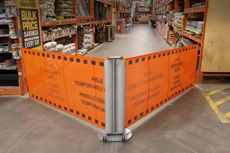 Bilingual Area Temporarily Closed Dual Mobile Stanchion - Crowd Control Warehouse