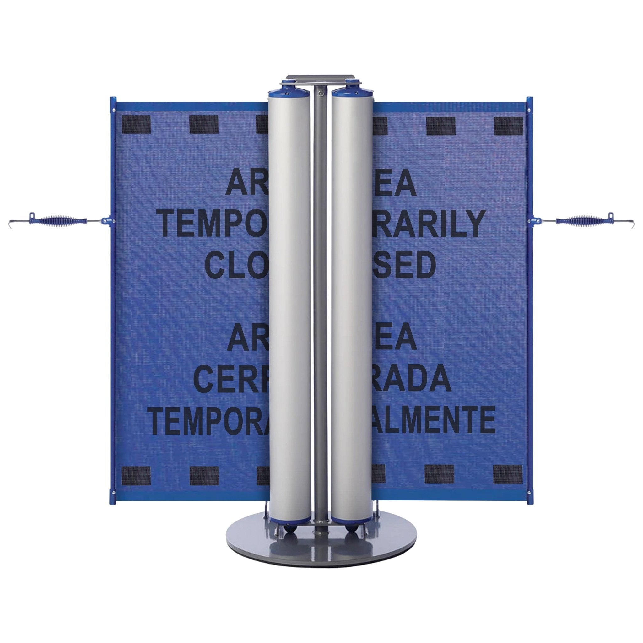 Bilingual Area Temporarily Closed Dual Mobile Stanchion - Crowd Control Warehouse