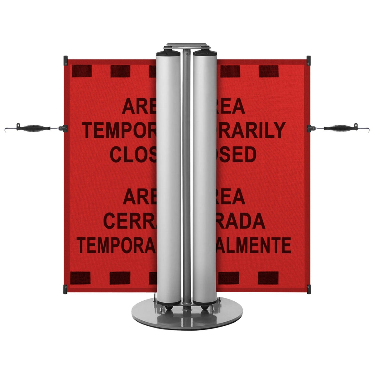 Bilingual Area Temporarily Closed Dual Mobile Stanchion - Crowd Control Warehouse