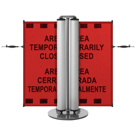 Bilingual Area Temporarily Closed Dual Mobile Stanchion - Crowd Control Warehouse