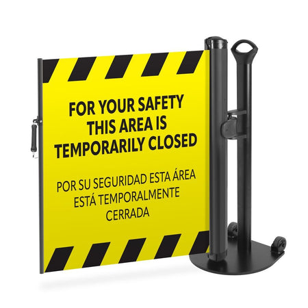 Bilingual “Area Temporarily Closed” Mobile Retractable Safety Barrier - Crowd Control Warehouse