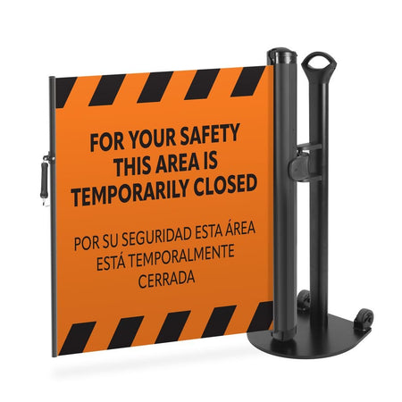 Bilingual “Area Temporarily Closed” Mobile Retractable Safety Barrier - Crowd Control Warehouse