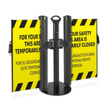 Bilingual “Area Temporarily Closed” Mobile Retractable Safety Barrier - Crowd Control Warehouse