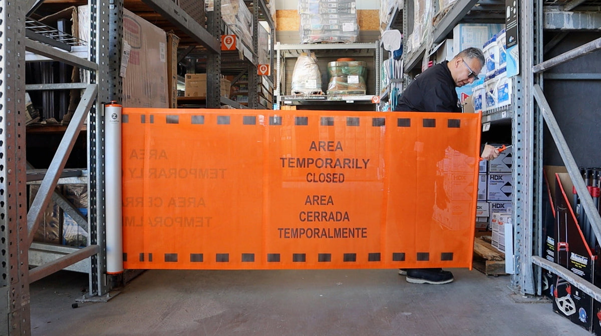 Bilingual Area Temporarily Closed Mounted Barrier - Crowd Control Warehouse