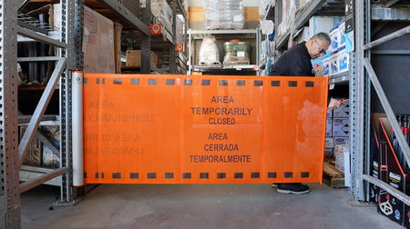Bilingual Area Temporarily Closed Mounted Barrier - Crowd Control Warehouse