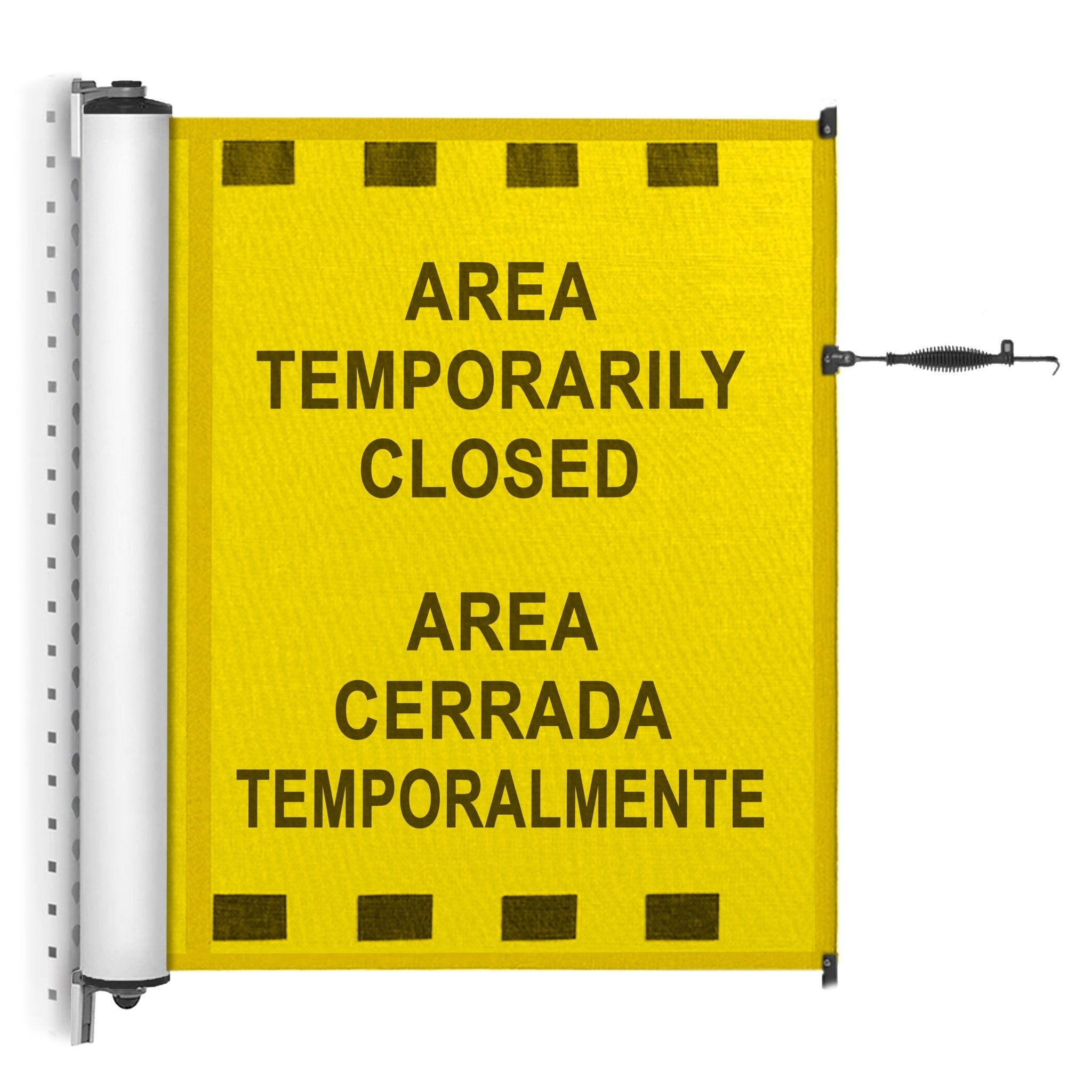 Bilingual Area Temporarily Closed Mounted Barrier - Crowd Control Warehouse