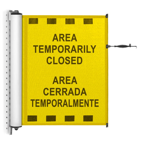 Bilingual Area Temporarily Closed Mounted Barrier - Crowd Control Warehouse