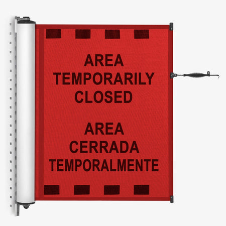 Bilingual Area Temporarily Closed Mounted Barrier - Crowd Control Warehouse