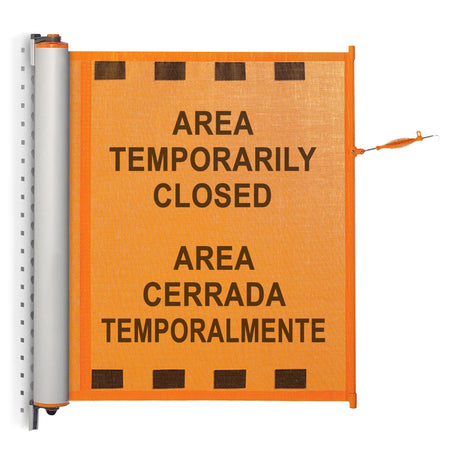 Bilingual Area Temporarily Closed Mounted Barrier - Crowd Control Warehouse