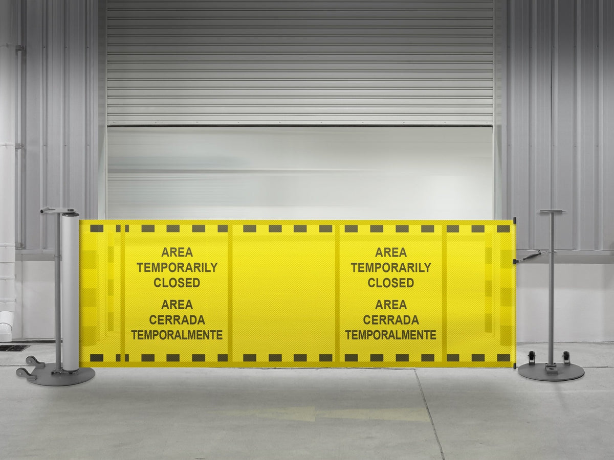 Bilingual Area Temporarily Closed Single Mobile Stanchion - Crowd Control Warehouse
