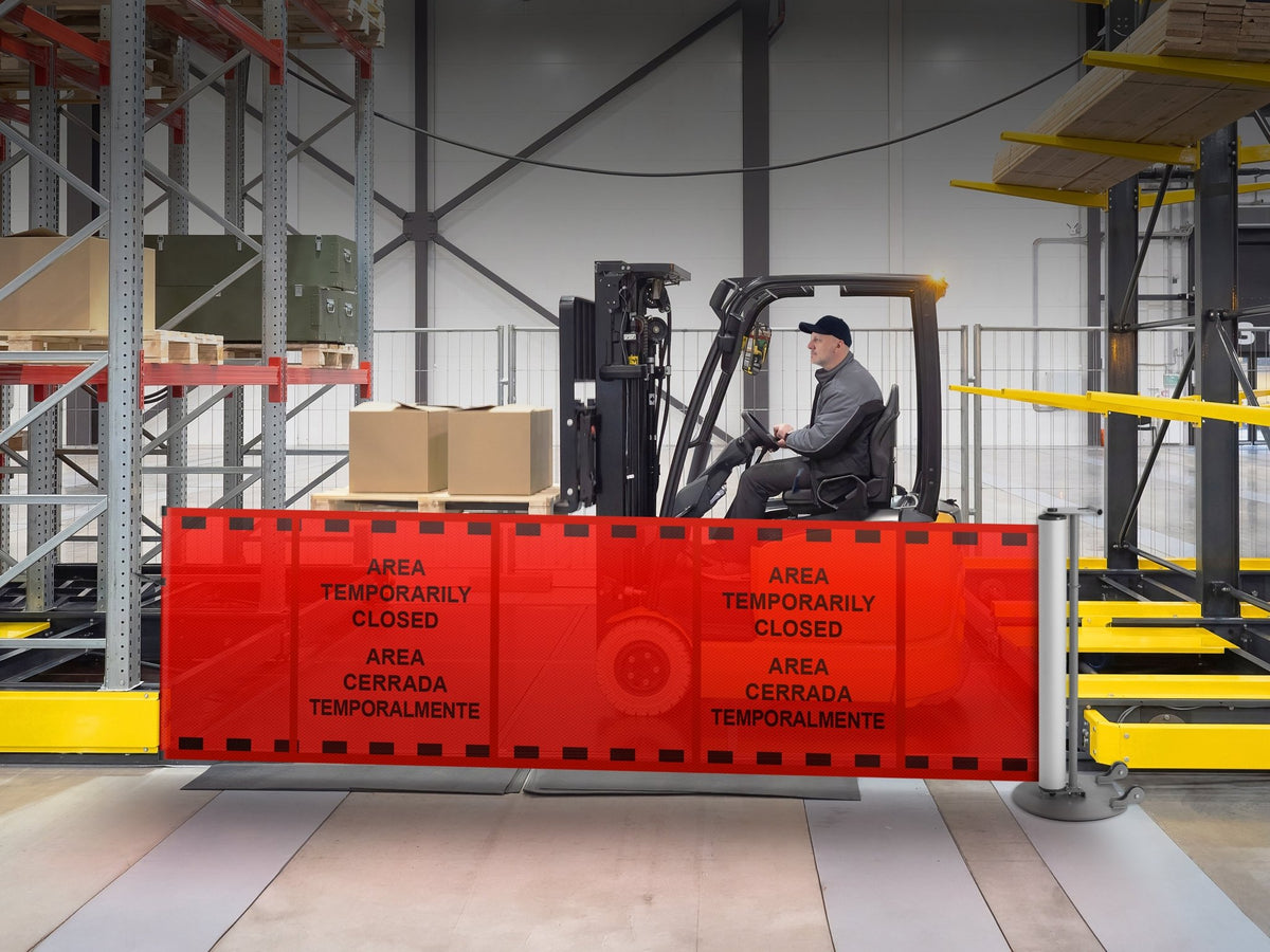 Bilingual Area Temporarily Closed Single Mobile Stanchion - Crowd Control Warehouse