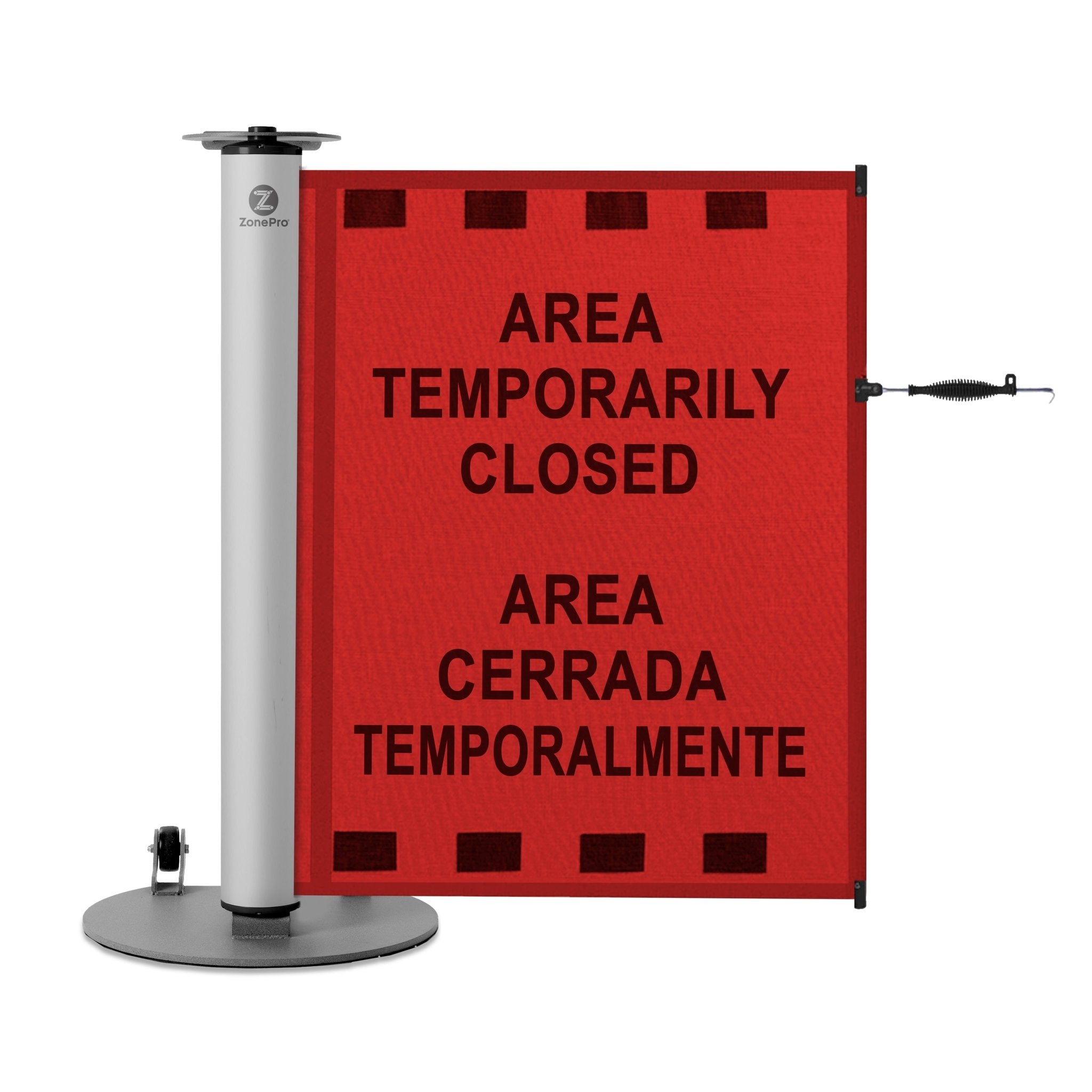 Bilingual Area Temporarily Closed Single Mobile Stanchion - Crowd Control Warehouse