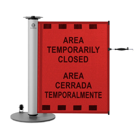 Bilingual Area Temporarily Closed Single Mobile Stanchion - Crowd Control Warehouse