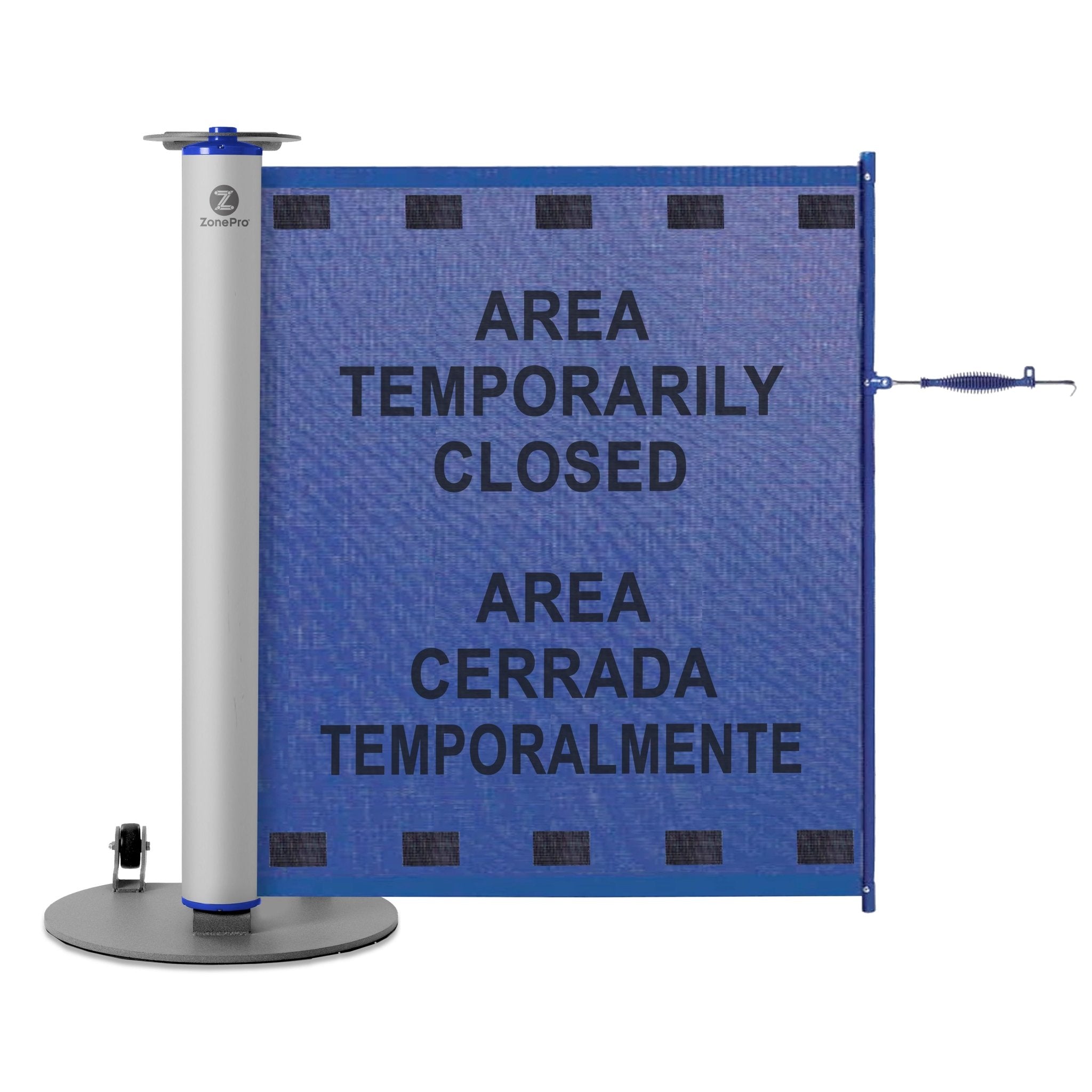 Bilingual Area Temporarily Closed Single Mobile Stanchion - Crowd Control Warehouse