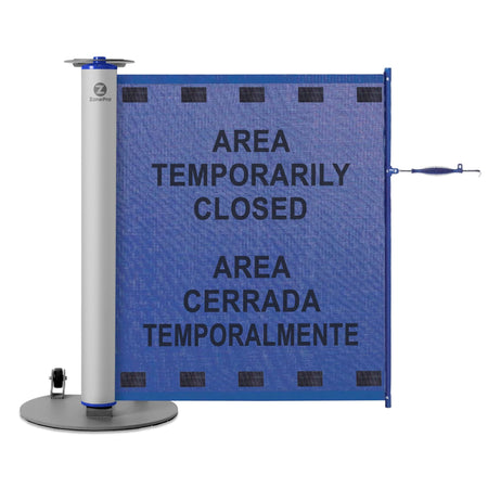 Bilingual Area Temporarily Closed Single Mobile Stanchion - Crowd Control Warehouse