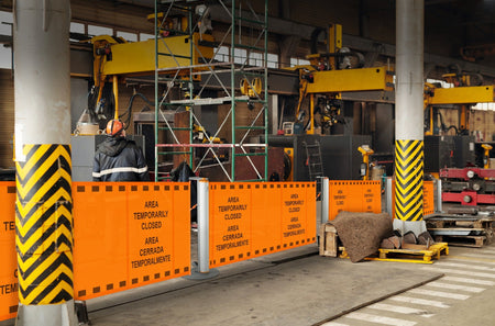 Bilingual Area Temporarily Closed Single Mobile Stanchion - Crowd Control Warehouse