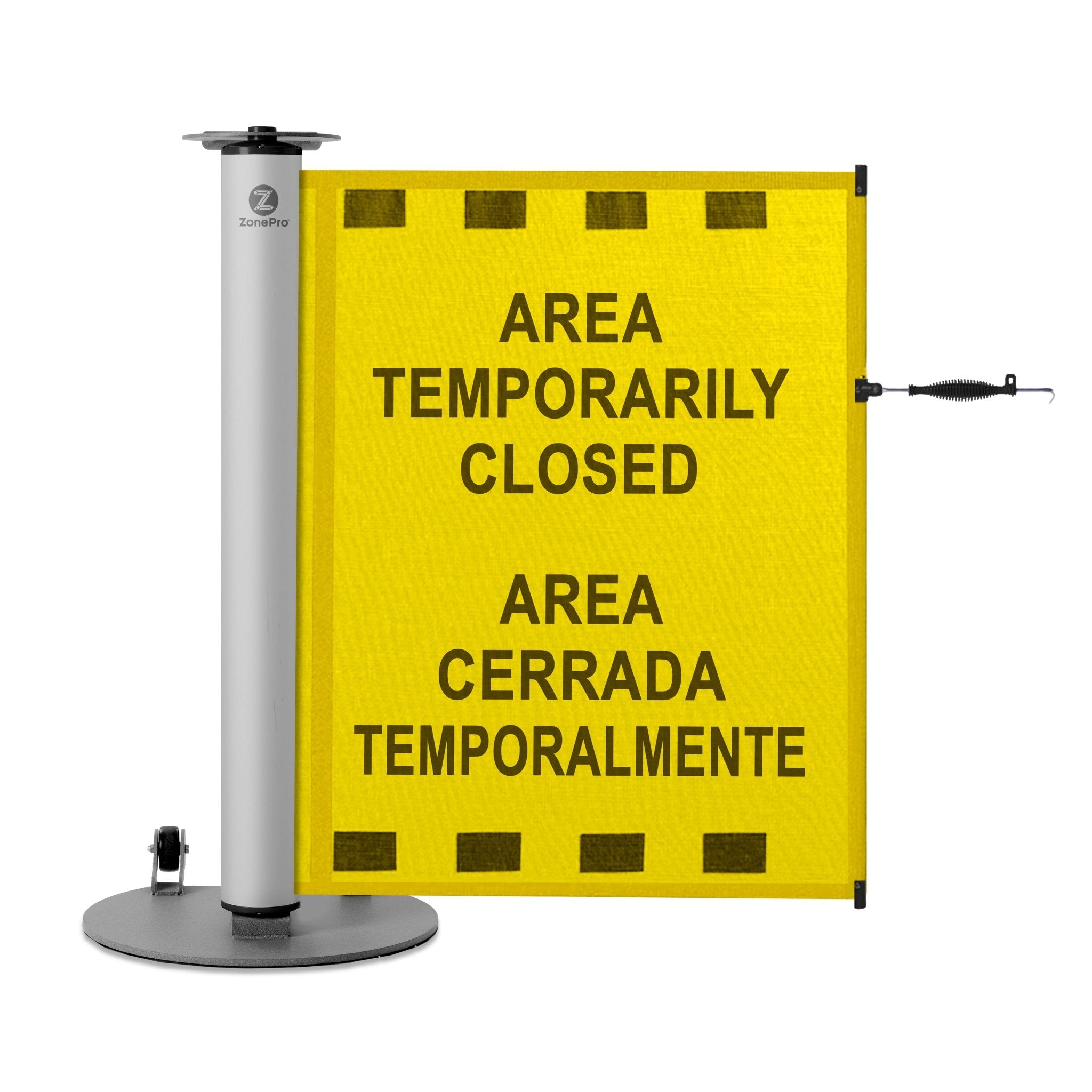 Bilingual Area Temporarily Closed Single Mobile Stanchion - Crowd Control Warehouse
