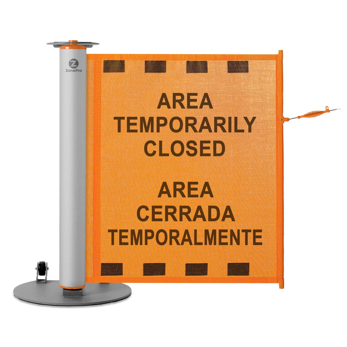 Bilingual Area Temporarily Closed Single Mobile Stanchion - Crowd Control Warehouse