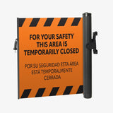 Bilingual Area Temporarily Closed Wall Mounted Retractable Safety Barrier - Crowd Control Warehouse