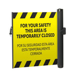 Bilingual Area Temporarily Closed Wall Mounted Retractable Safety Barrier - Crowd Control Warehouse