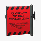 Bilingual Area Temporarily Closed Wall Mounted Retractable Safety Barrier - Crowd Control Warehouse