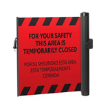 Bilingual Area Temporarily Closed Wall Mounted Retractable Safety Barrier - Crowd Control Warehouse