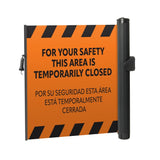 Bilingual Area Temporarily Closed Wall Mounted Retractable Safety Barrier - Crowd Control Warehouse