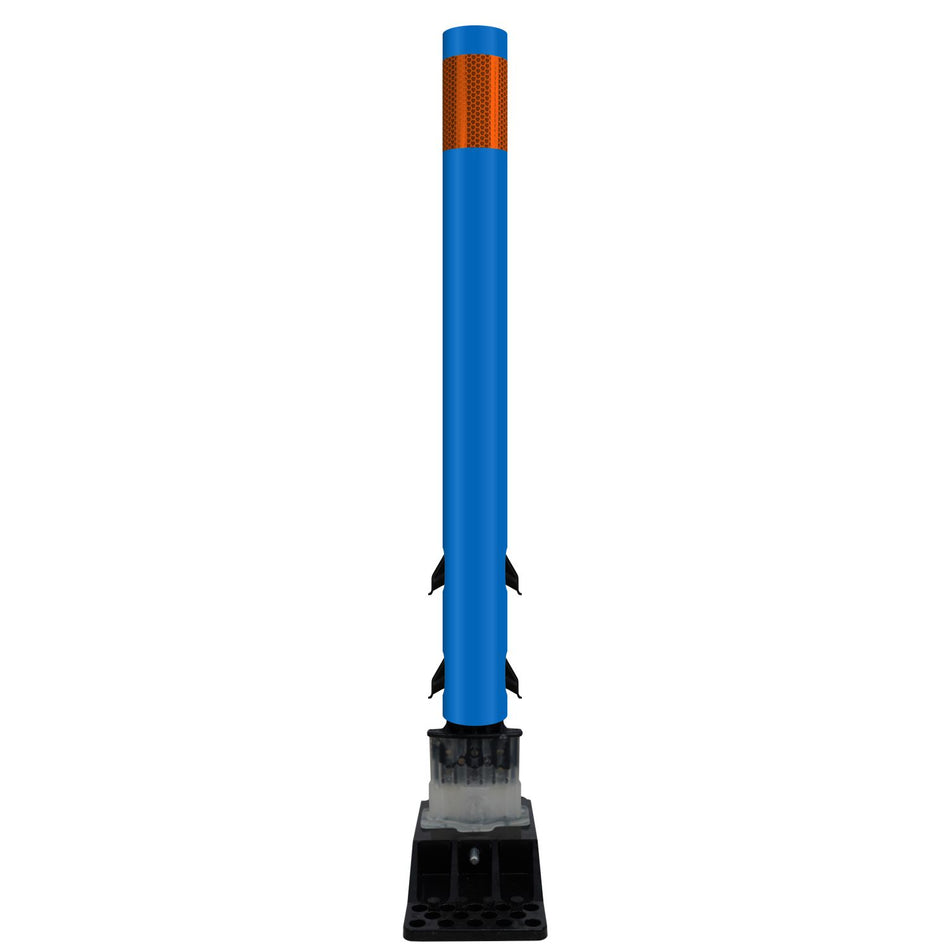 FlexStake Center Line Surface Mount Base Traffic Delineator - Blue Tubular Post with Reflective Options