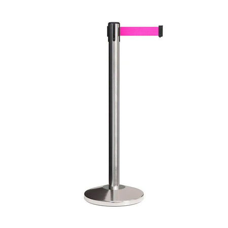 CCW Series RBB - 100 Retractable Belt Barrier Polished Stainless Steel Post - 11 Ft. Belt - Crowd Control Warehouse