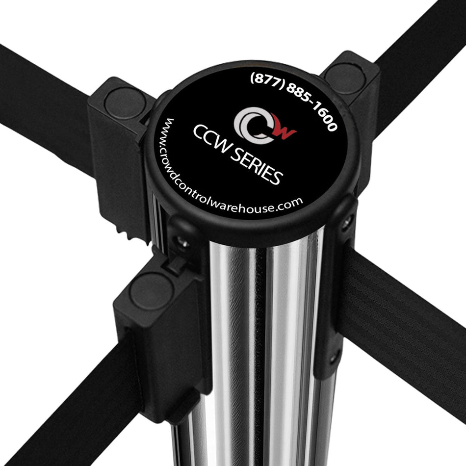 CCW Series RBB - 100 Retractable Belt Barrier Polished Stainless Steel Post - 7.5 - 12 Ft. Belt - Crowd Control Warehouse