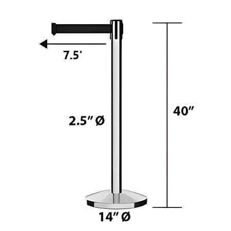 CCW Series RBB - 100 Retractable Belt Barrier Polished Stainless Steel Post - 7.5 - 12 Ft. Belt - Crowd Control Warehouse