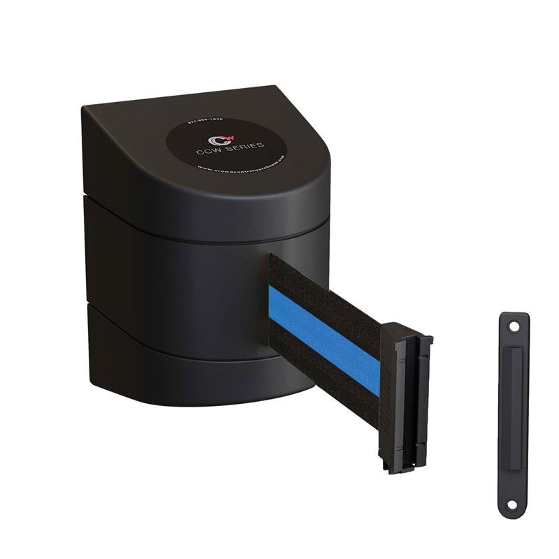 CCW Series WMB - 220/230 - Wall Mounted Retractable Belt Barrier With Fixed ABS Case - 7.5 to 30 Ft. Belts - Crowd Control Warehouse