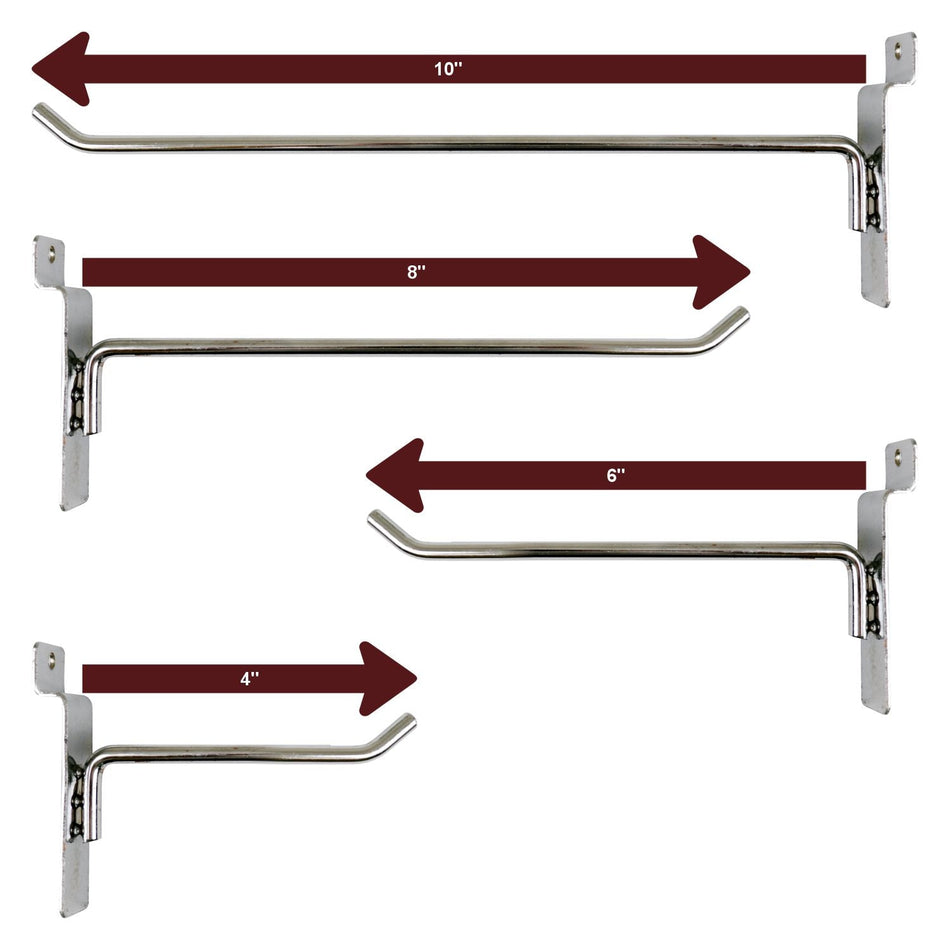 Chrome Slatwall Hooks | 4" 6" 8" 10" Display Accessory - Crowd Control Warehouse