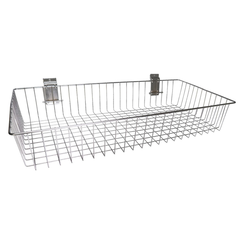 Chrome Wire Basket - Slatwall Panel Accessory for Queue & Checkout Displays - Crowd Control Warehouse