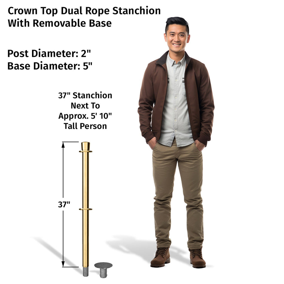 Crown Top Dual Rope Stanchion with Removable Base - Montour Line CXLineDR - Crowd Control Warehouse