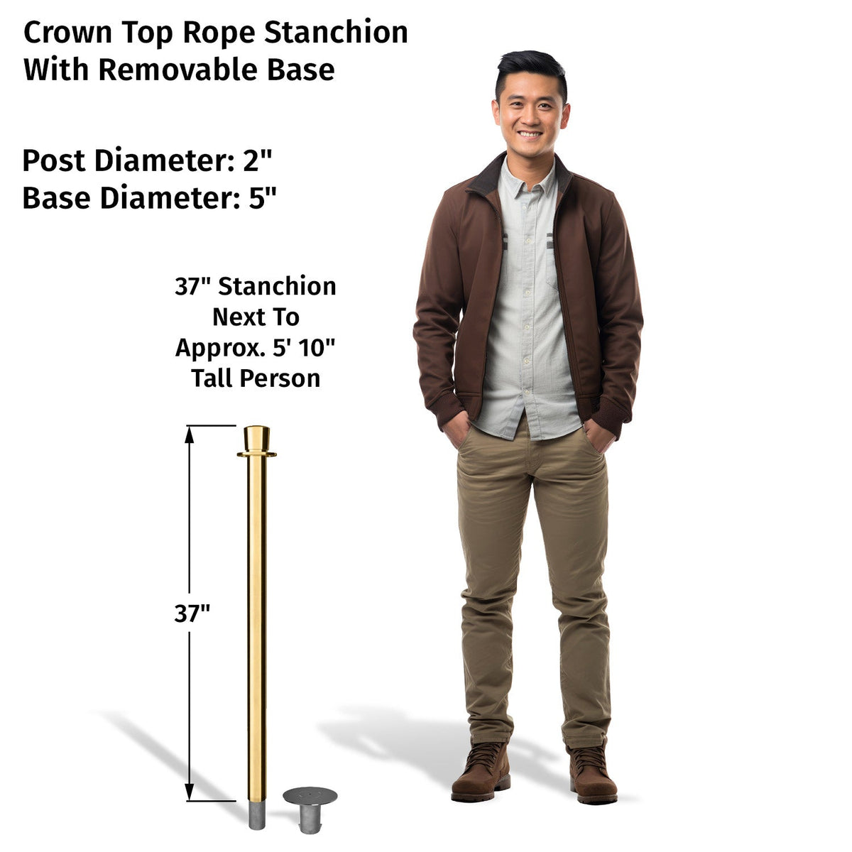 Crown Top Rope Stanchion with Removable Base - Montour Line CXlineR - Crowd Control Warehouse