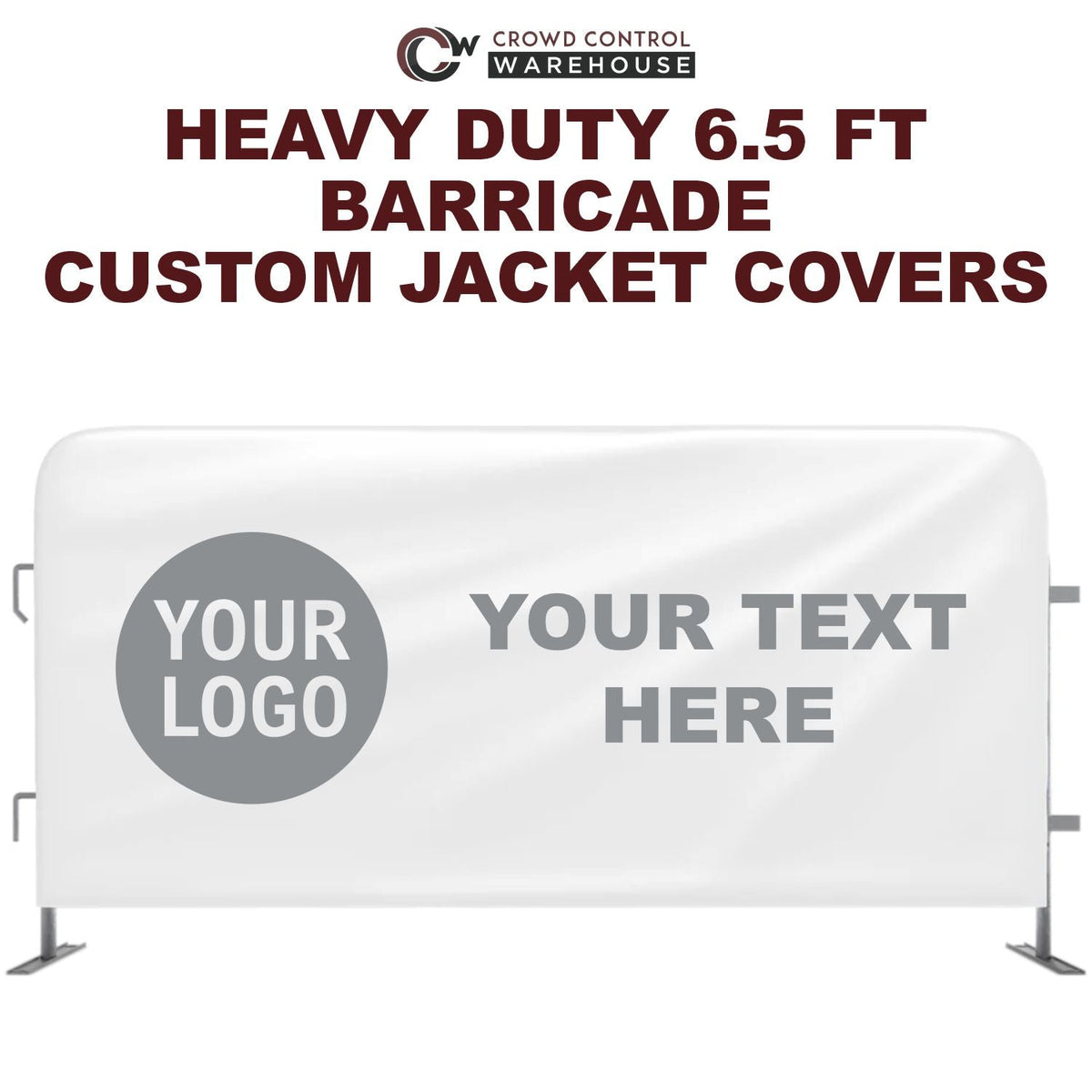 Custom Printed Heavy Duty 6.5 FT Barricade Jacket Covers - Crowd Control Warehouse