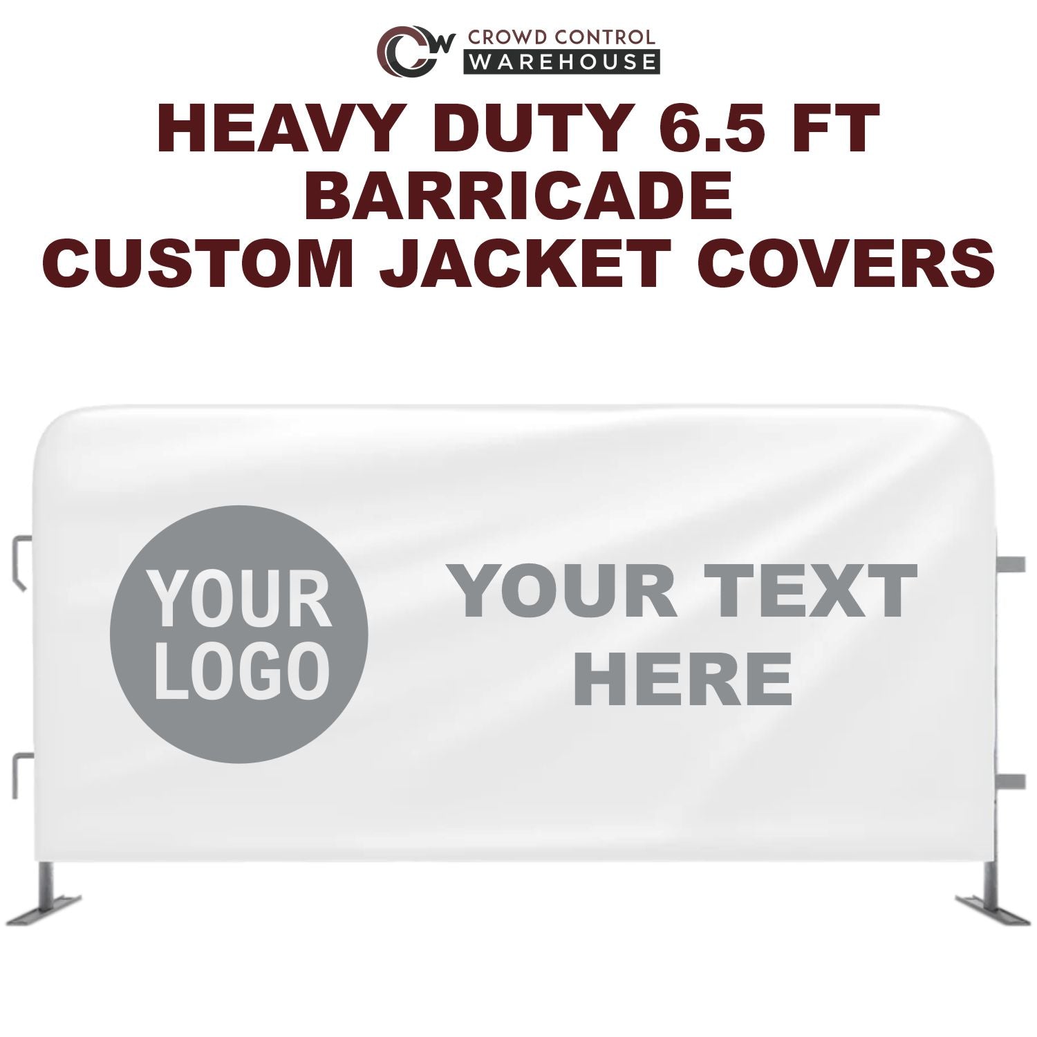 Custom Printed Heavy Duty 6.5 FT Barricade Jacket Covers - Crowd Control Warehouse