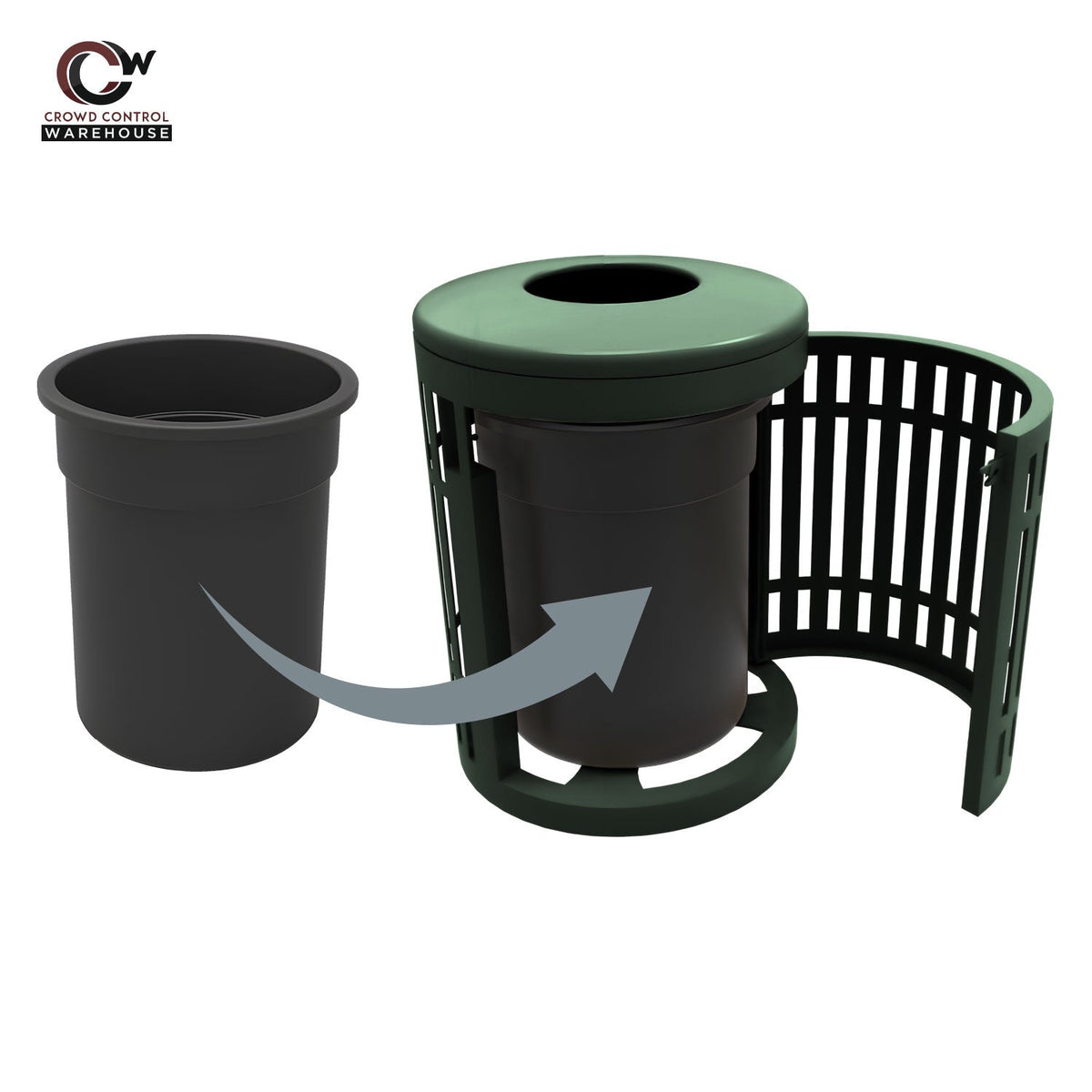 Downtown Side Opening Trash Receptacles - Crowd Control Warehouse