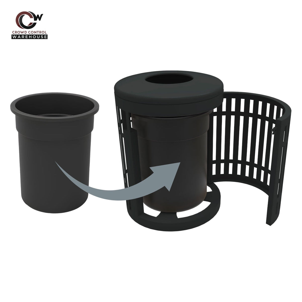 Downtown Side Opening Trash Receptacles - Crowd Control Warehouse