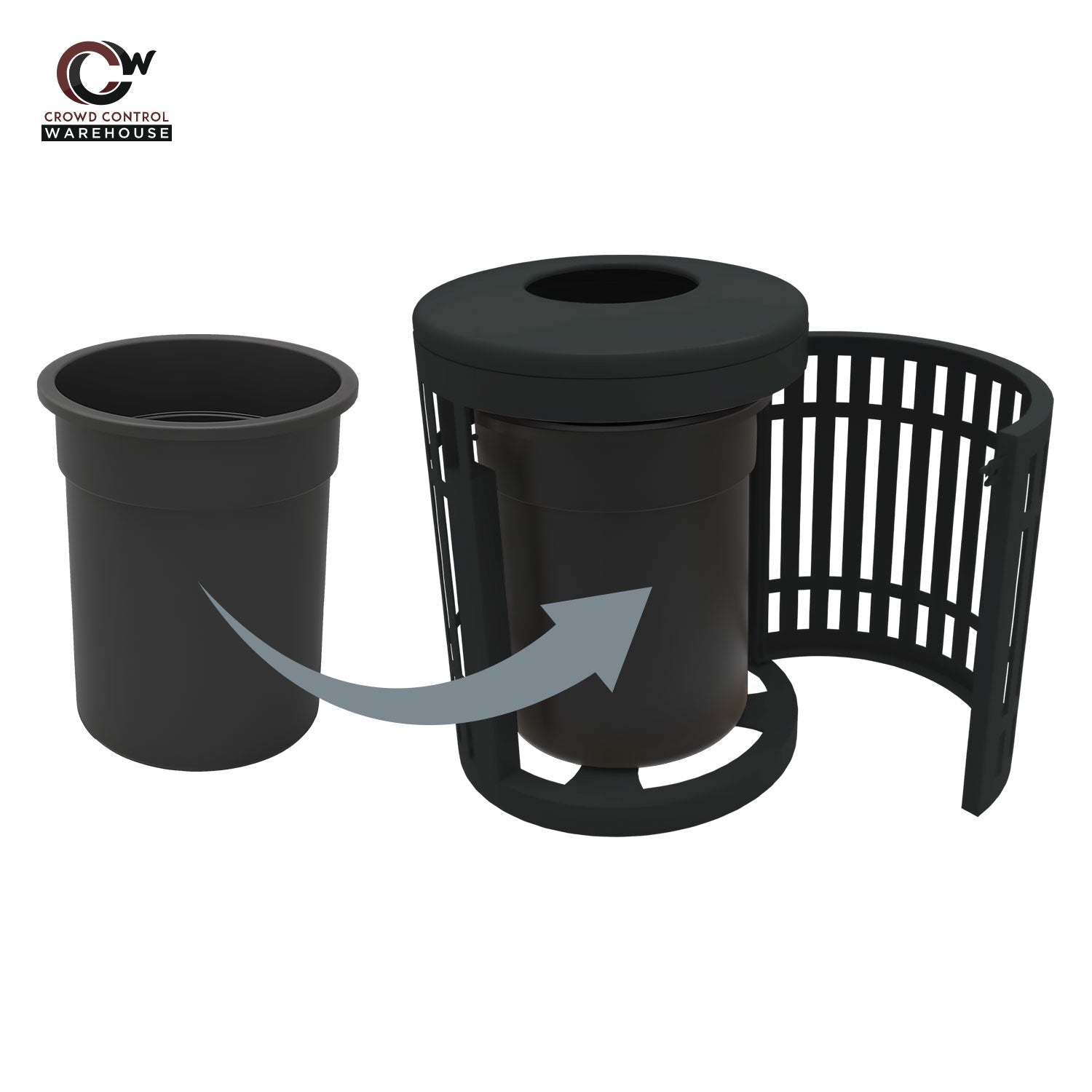 Downtown Side Opening Trash Receptacles - Crowd Control Warehouse
